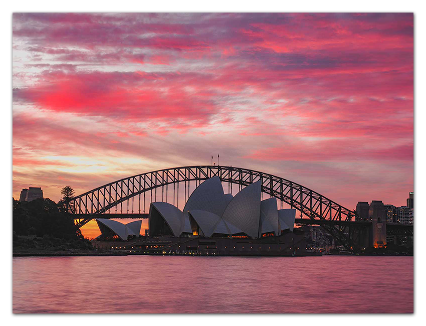 Sydney Opera House Harbour Bridge Sunset Red Sky